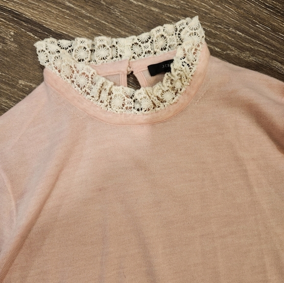 J.Crew Pink Tippi Sweater with Lace Collar 100% Merino Wool Size Medium NWOT - Picture 4 of 10